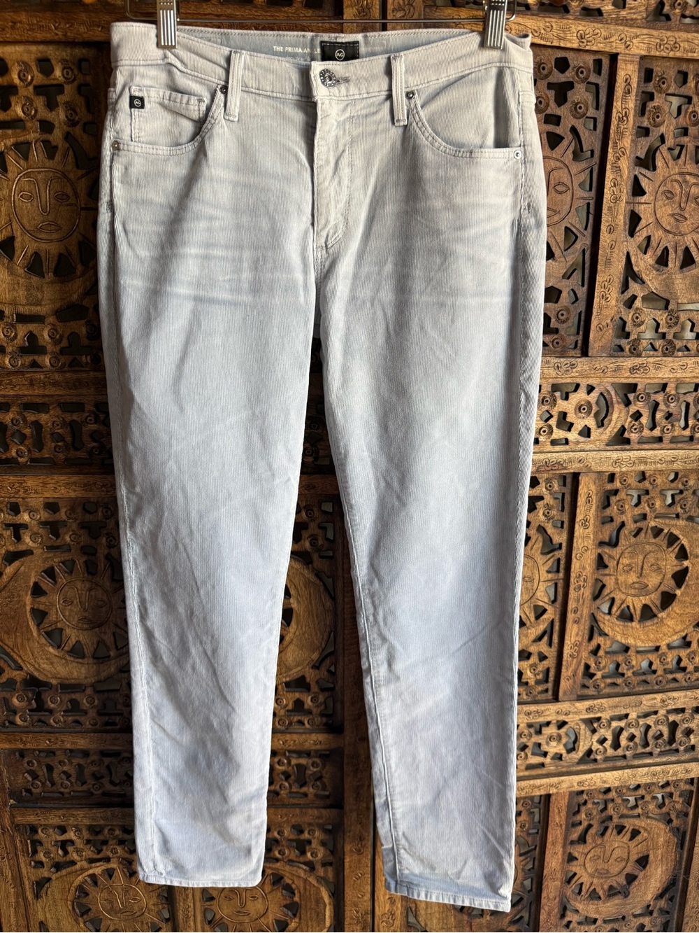 Ag Adriano Goldschmied Light Gray Corduroy Prima Ankle Jeans SZ 30R